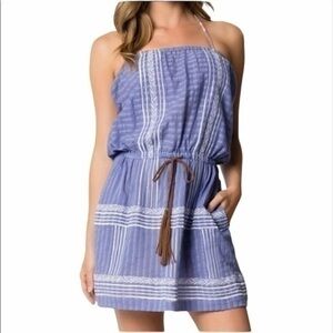 Letarte Size XS Blue & White Embroidered Strapless Dress Swim Cover Up